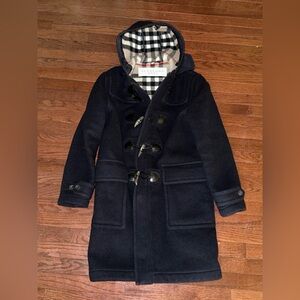 Burberry Navy Wool Duffle Coat with Check Lining